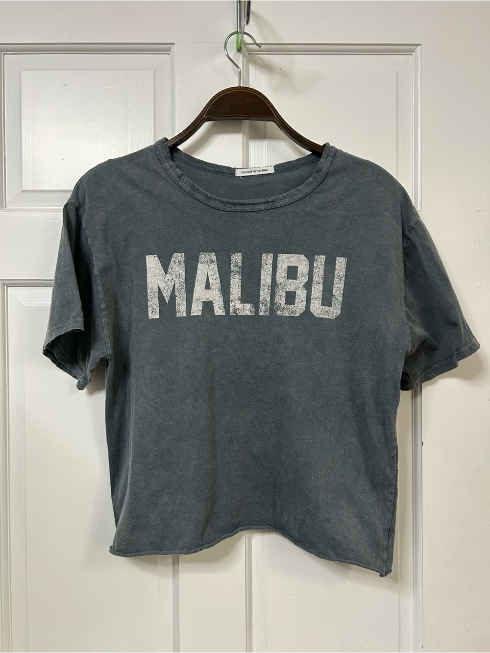 Caution To The Wind Washed Charcoal Cropped Crewneck Tee